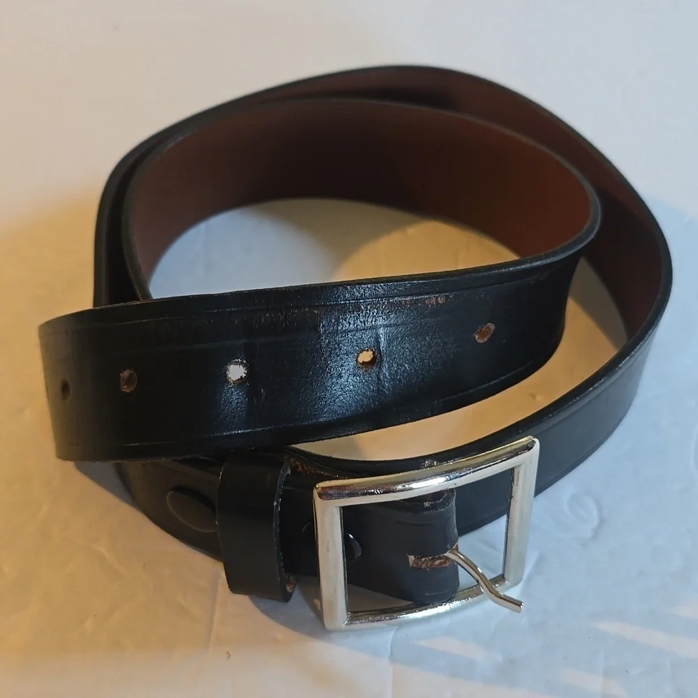 Mens Black Premium leather Belt Silver Square Buckle Minimalist Sz.L/XL